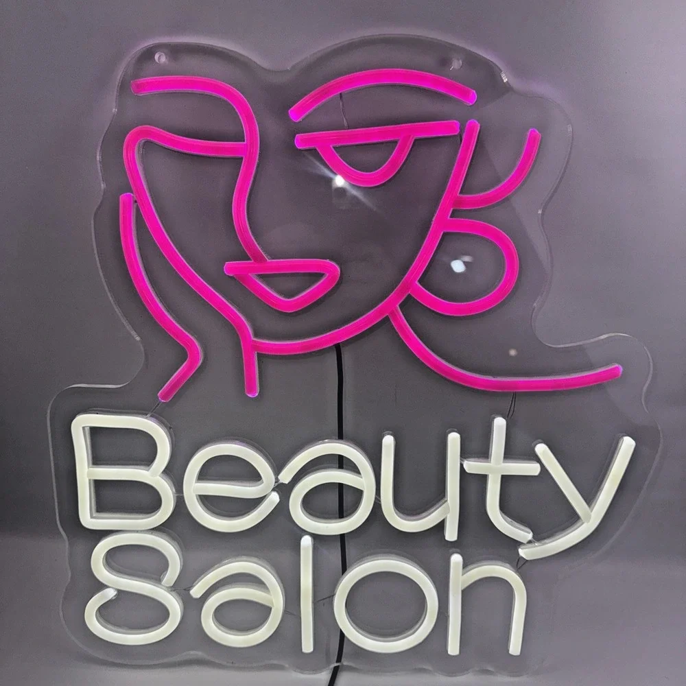 ED Neon Beauty Salon Sign Pink White Wall Light 16 x 15 Vanity Spa Nail Decor